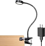 LEPOWER Clip on Light/Reading Lights/Book Light/Desk Lamp Color Changeable/Night Lights Clip on for Desk, Bed Headboard and Computers, Adapter Included (Black)
