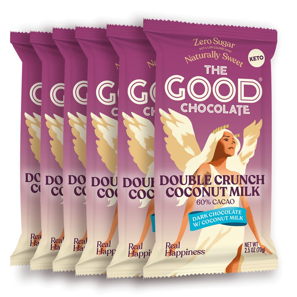 The Good ChocolateDouble Crunch Dark Chocolate Bars with 90% Less Sugar & Lower Net Carbs – Keto Chocolate Bar with Lower Calories, All Natural and Non-GMO Keto Snacks, 2.5 oz (6 Bars Value Pack)