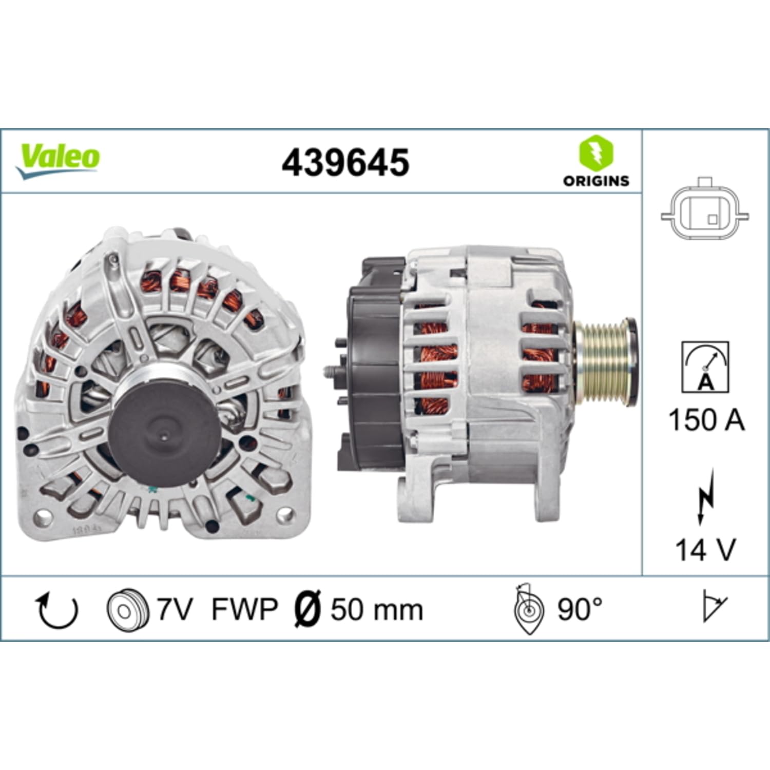 Valeo Alternador 439645-150 Amp - Canales: 7-14 V