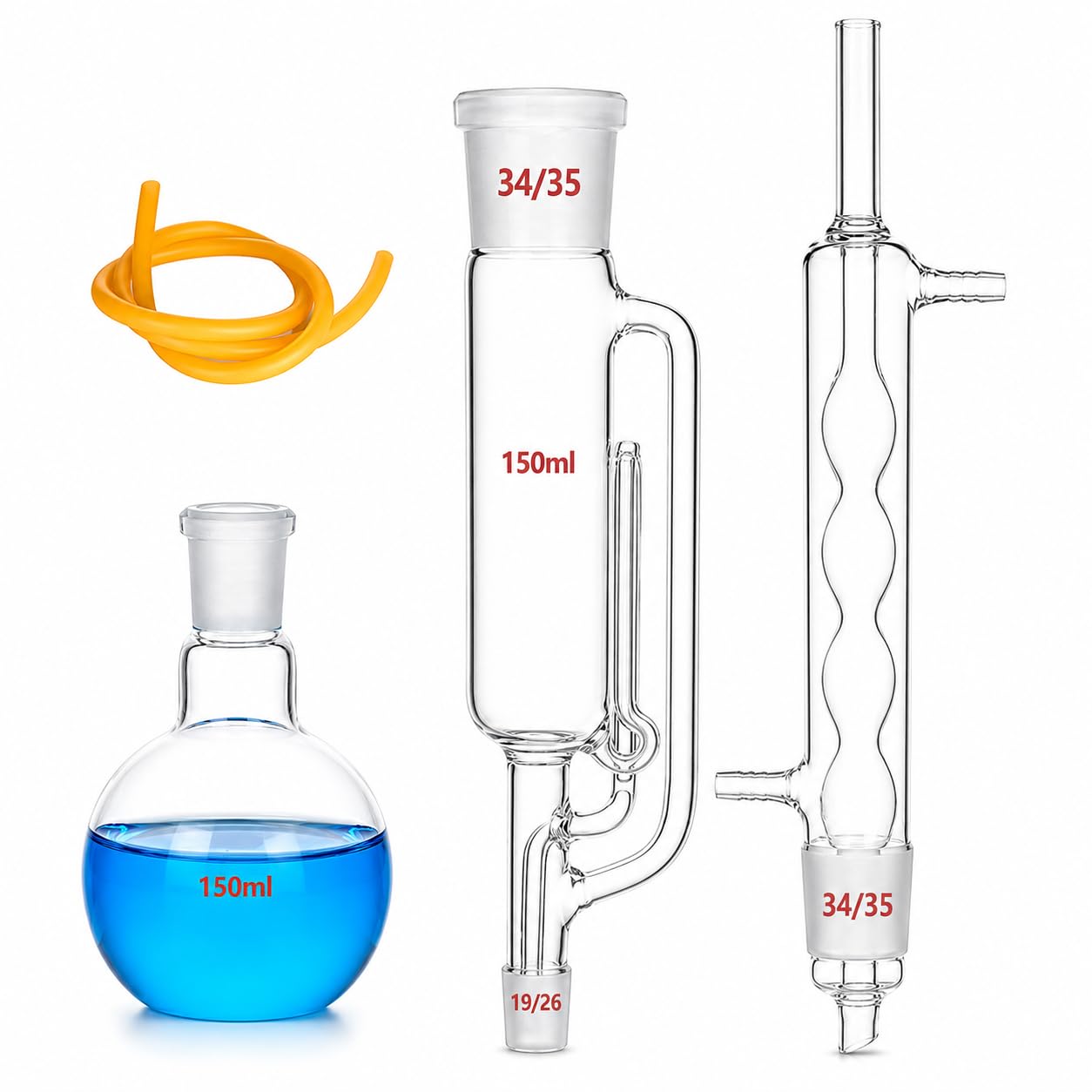 Borosilikat Glas Soxhlet Typ Extraktionsgerät Laborglas Kit Soxhlet Extraktor mit Kondensator und Flachbodenkolbe für Labor-Skala Reflux (60ml)
