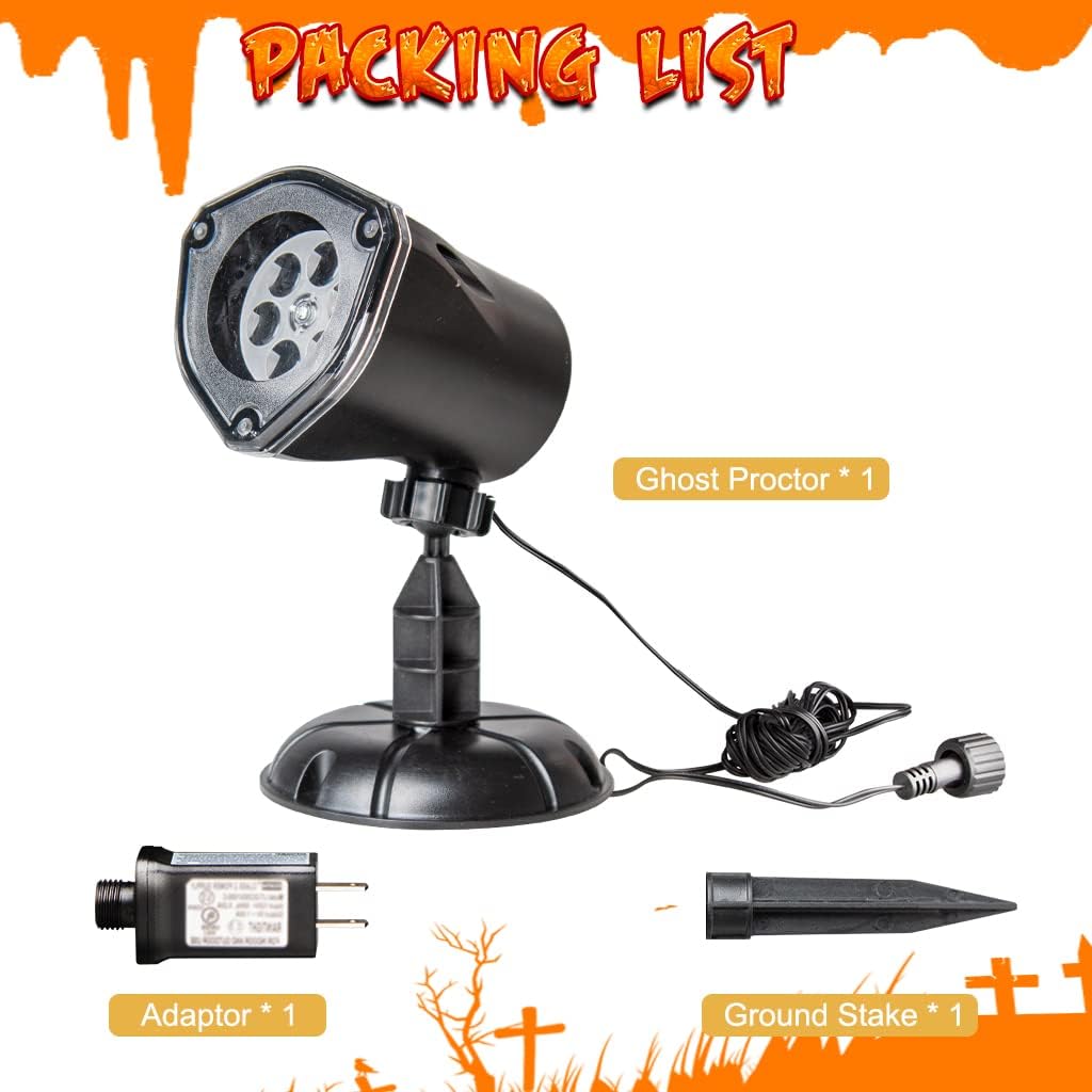 Halloween Projector Lights, Rotating Ghost Projector Halloween, Waterproof Outdoor Halloween Projector and Halloween Lights, 82 FT 200 LED Orange String Lights, Motion Sensor Halloween Decorations