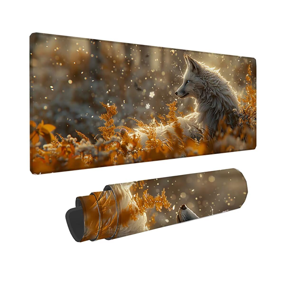 Podkładka pod mysz do gier XXL, podkładka pod mysz do gier 1500 x 800 x 3 mm, antypoślizgowa podkładka pod mysz, zwierzę, lis, duża podkładka pod mysz dla graczy komputerowych, biurowych LMDT13383