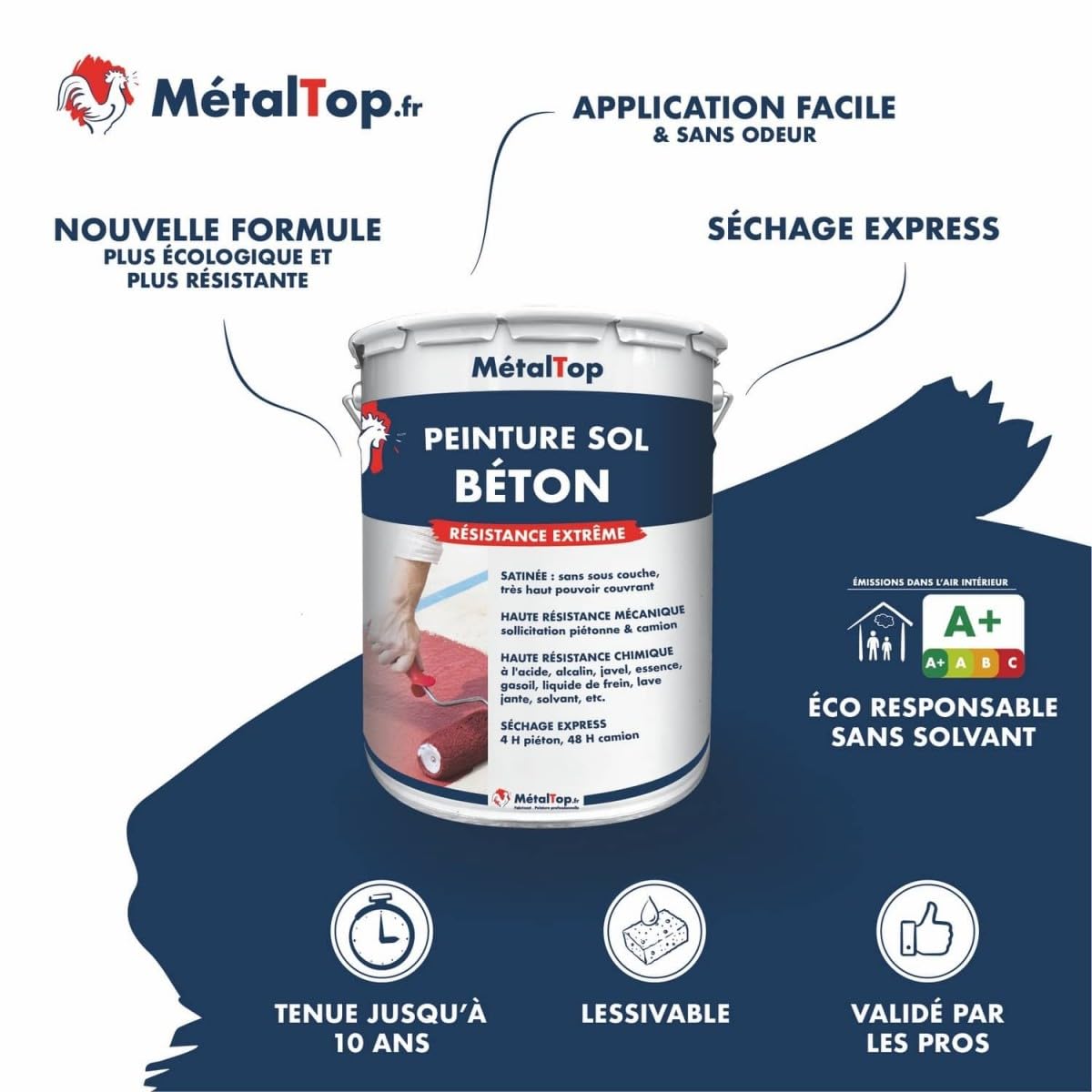 Metaltop - Peinture Sol Beton - Gris poussière - RAL 7037-1 L - Protection et décoration pour sols en béton ou ciment