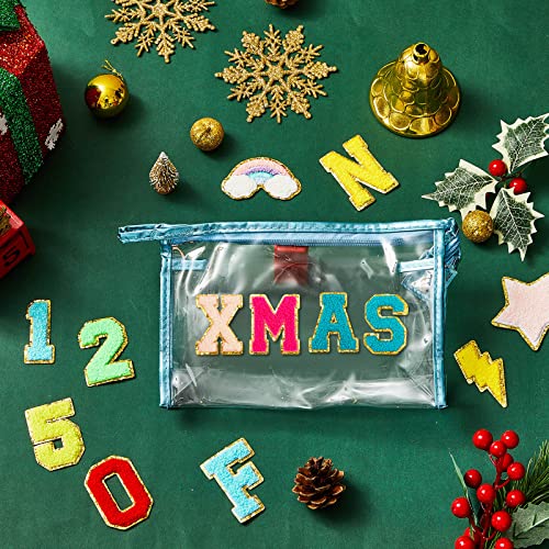 4 Pcs Chenille Letter Bag And 45 Pieces Preppy Patches, Clear Zipper Pouch Transparent Medicine Bag Portable Multipurpose Bag Makeup Pouch First Aid Pouch Diy Chenille Letter Decorative Gifts #TOP4