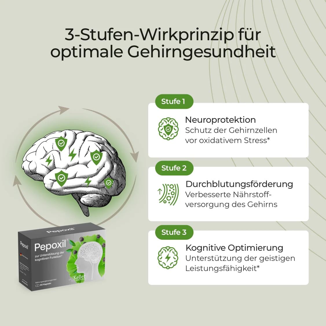 PEPOXIL zur Unterstützung kognitiver funktionen I 60 Stück Hochdosiert mit Nattokinase I fermentierte Sojabohnen, Ginkgo Biloba, Ginseng & Timut Pfeffer-Extrakt - Pflanzliche Rezeptur, PZN 19945625