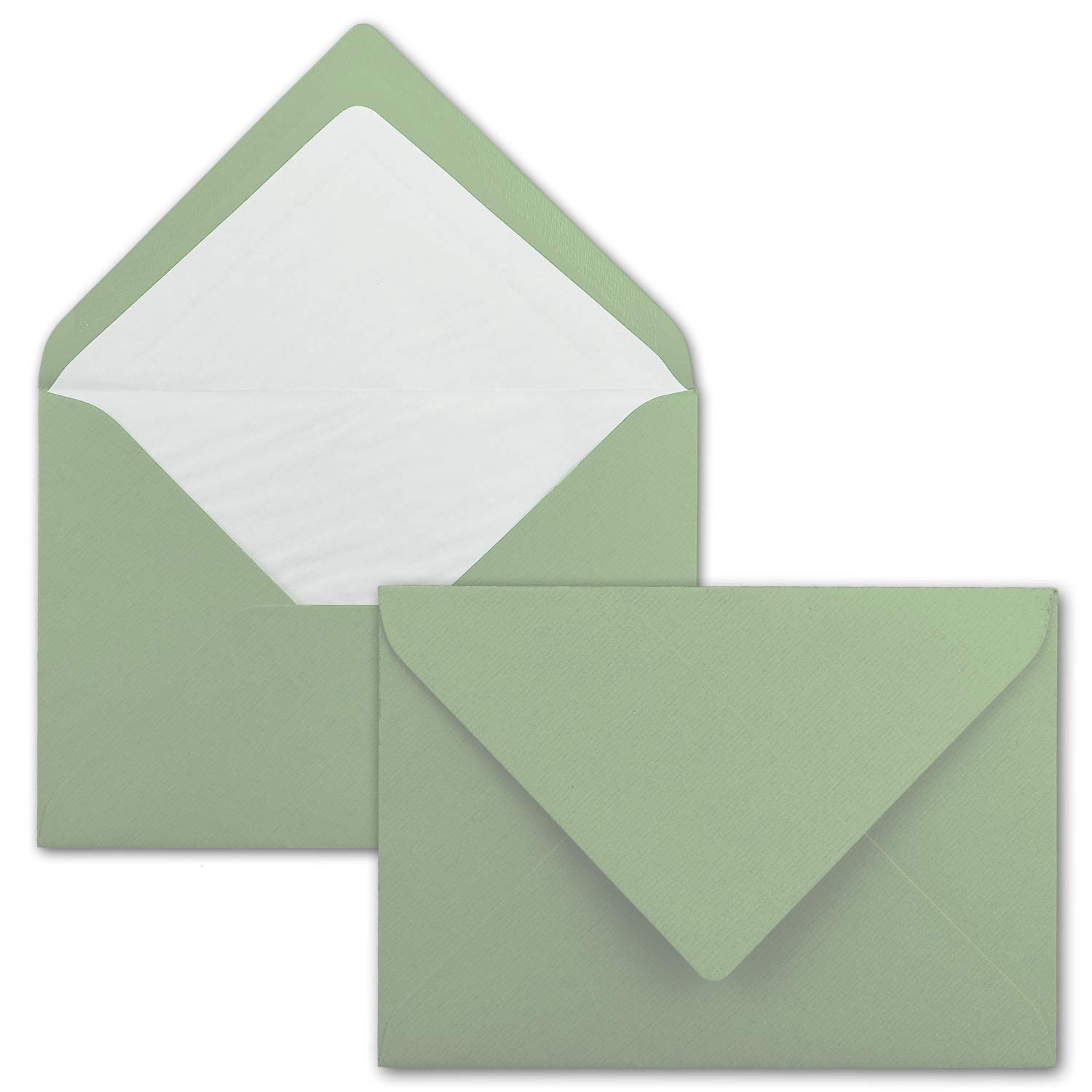 75 x Kartenpaket mit gefütterten Brief-Umschlägen und Einleger - gerippt - DIN A6/C6 - Olive-Grün - 10,5 x 14,8 cm - Nassklebung - NEUSER PAPIER