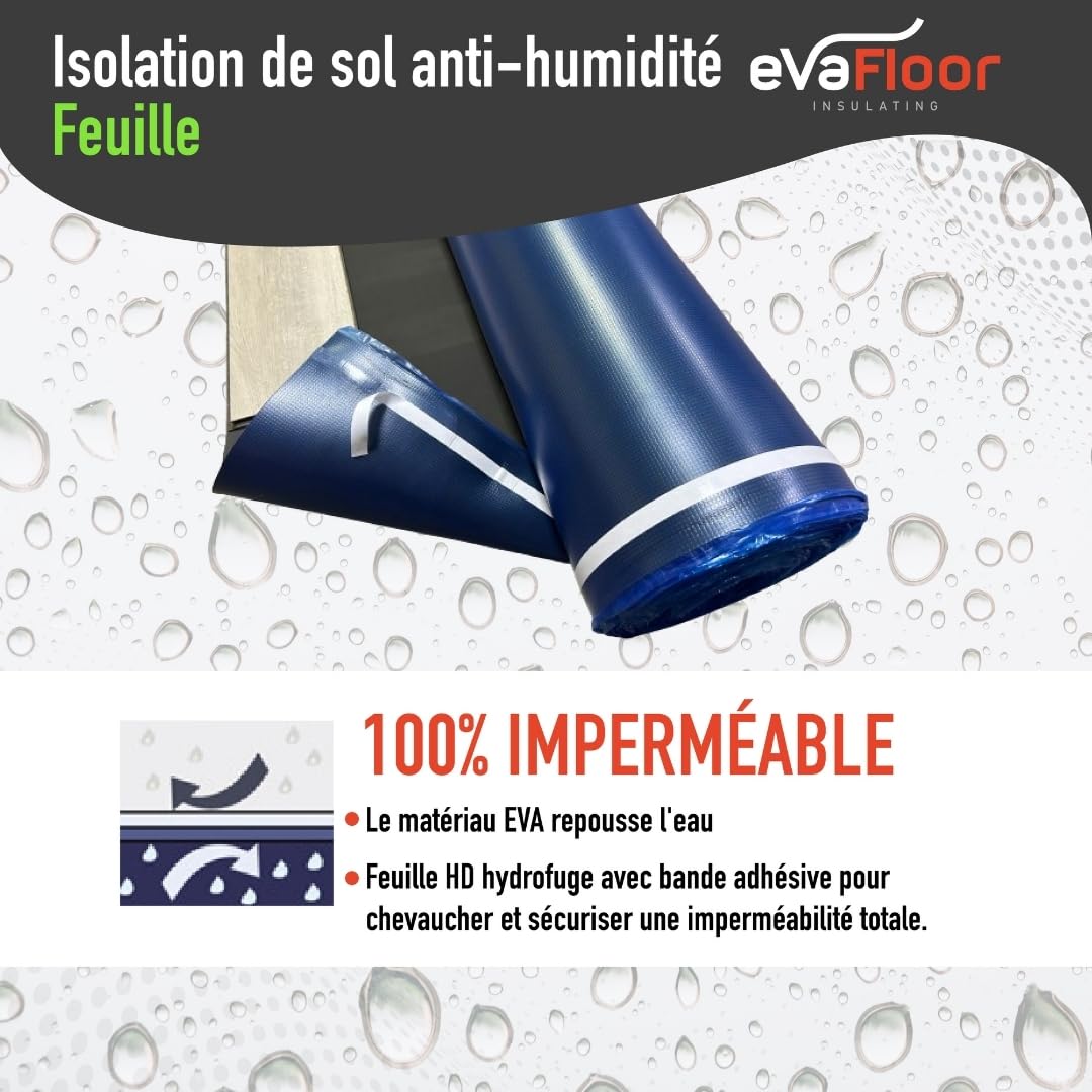 Pack 2 Sous Couche Parquet 1x20 Mètres | Sous-couche Isolante | Fabriqué avec Base EVA 2mm + Film Antihumidité | Inclut Adhésif