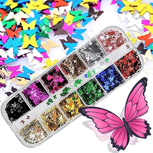 Butterfly Glitter Nail Sequins,3D Nail Art Flakes Colorful Confetti Glitter Sticker,Nail Art Design Makeup DIY Decoration Kit,Nail Sequins for Face Body Eye Hair Nail Art Powder-12 Colors Butterfly Glitter Nail Sequins,3D Nail Art Flakes Colorful Confetti Glitter Sticker,Nail Art Design Makeup DIY Decoration Kit,Nail Sequins for Face Body Eye Hair Nail Art Powder-12 Colors