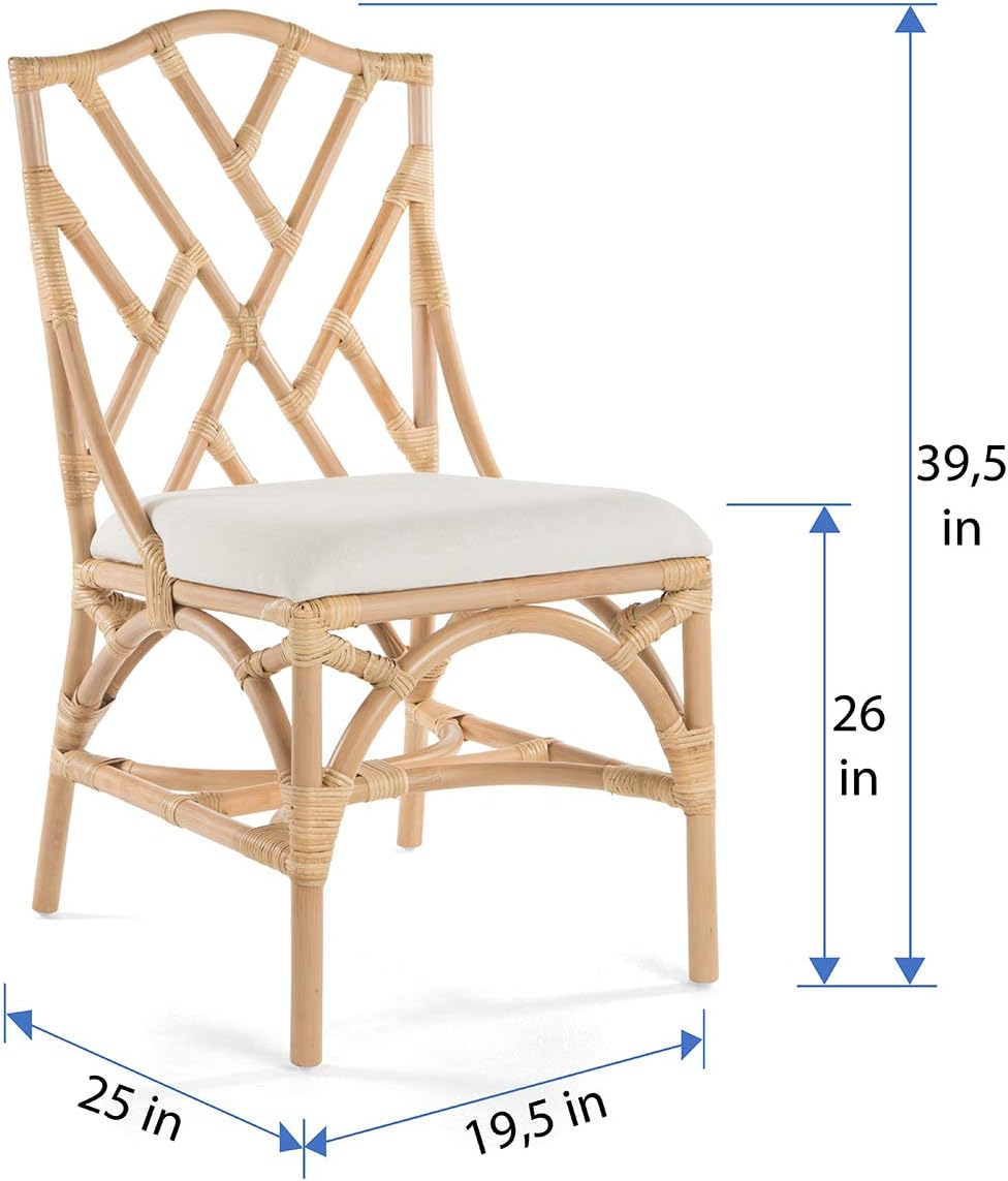 Natural Rattan Cross Back Side Chair with White Cushion