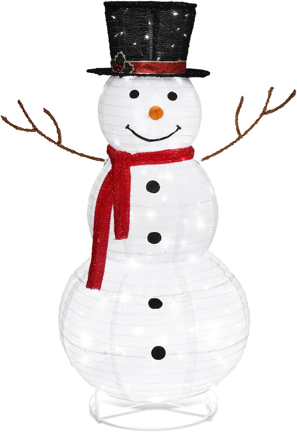 VINGLI Snowman Outdoor Christmas Decorations with 90 LED Lights, Lighted Snowman with Top Hat Holiday Ornaments Yard Decor for Home, Lawn and Front Yard-4 FT 4FT Snowman-Bare Branches
