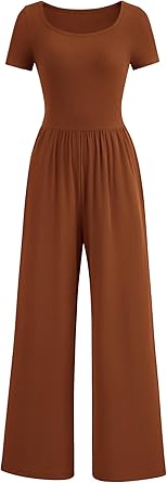 PRETTYGARDEN Women's Summer One Piece Jumpsuits Dressy Casual Short Sleeve Square Neck Wide Leg Jumpsuit Rompers