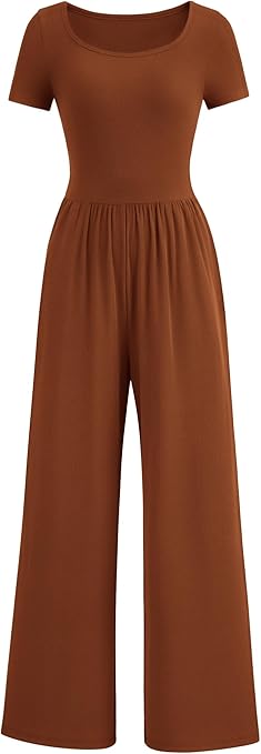 PRETTYGARDEN Women's Summer One Piece Jumpsuits Dressy Casual Short Sleeve Square Neck Wide Leg Jumpsuit Rompers