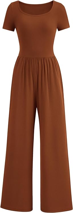PRETTYGARDEN Women's Summer One Piece Jumpsuits Dressy Casual Short Sleeve Square Neck Wide Leg Jumpsuit Rompers