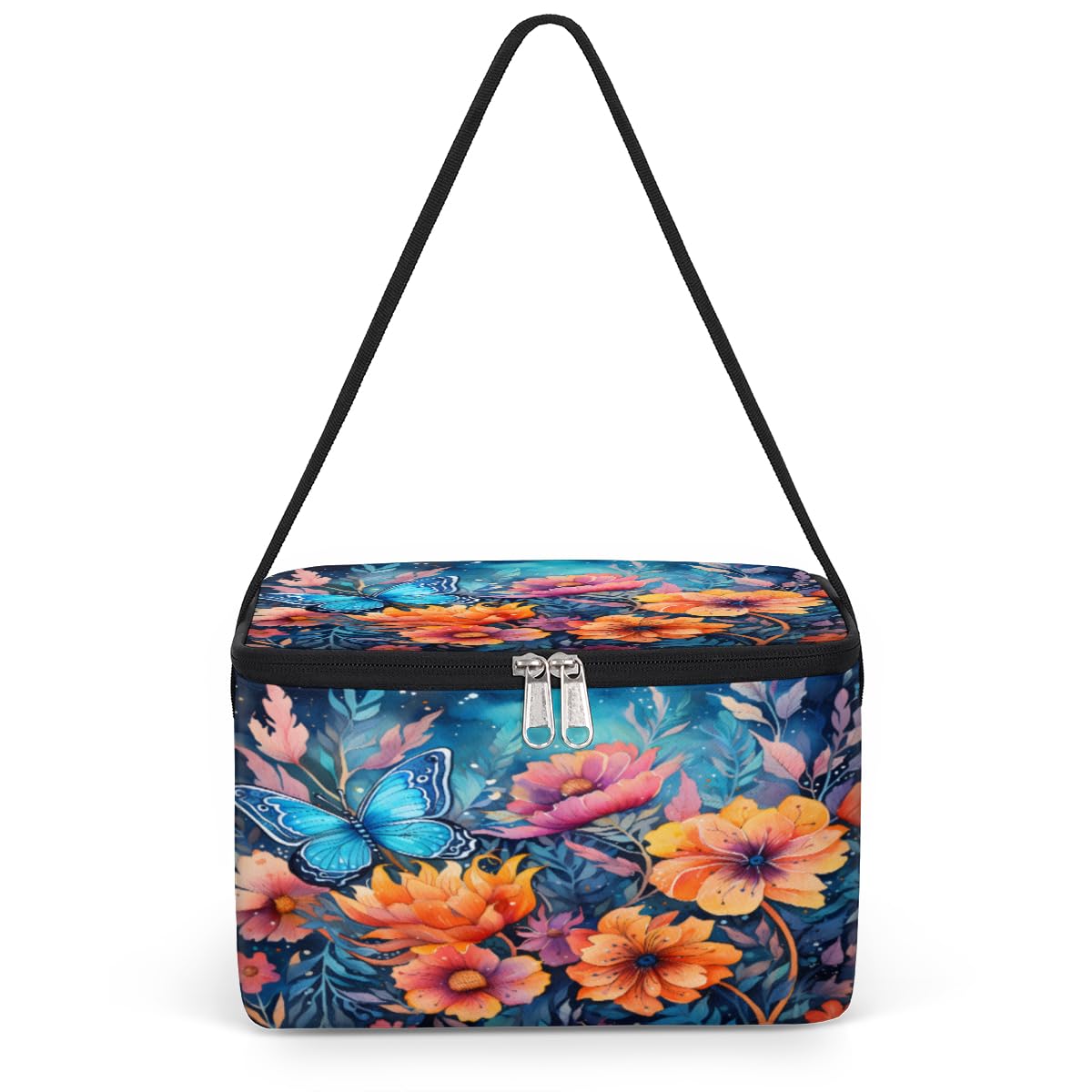 GzLeyigou Floral Butterfly Lunch Bags for Women Men 9 Cans, Hot & Cold Food Delivery Bag Insulated Grocery Bag Insulated Lunch Box Butterfly Cooler Bag for Office Work Picnic Beach