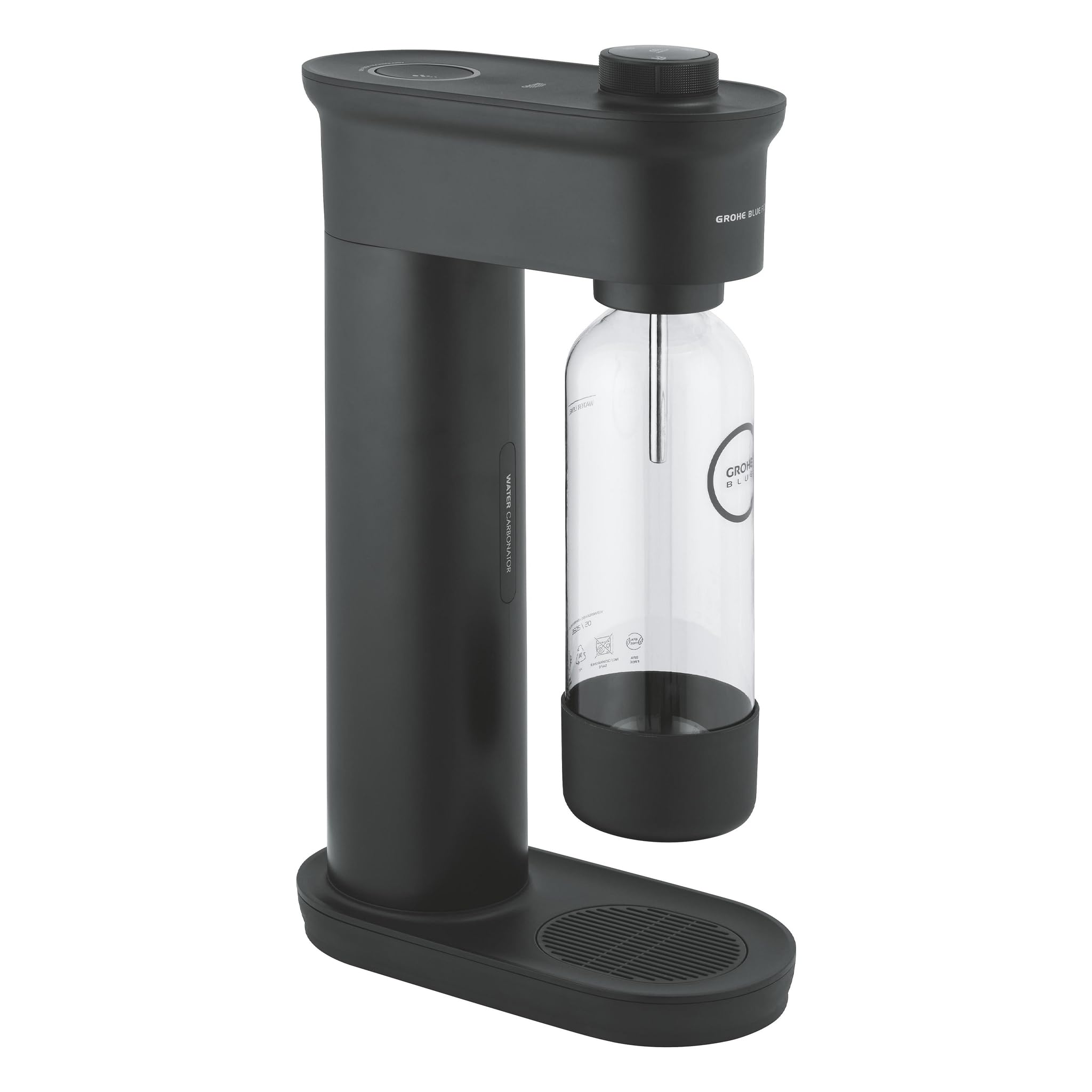 GROHE Blue Fizz, Wassersprudler Starter Set (3 einstellbare Sprudel-Stufen, ohne CO2 Flasche, 1x 0,85l Wasserflasche + Reinigungspulver), schwarz, 31943K00