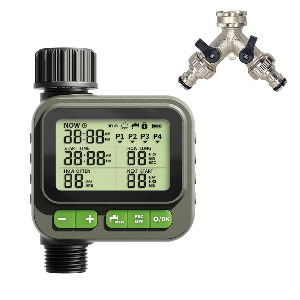 Temporizador de riego automático con Gran Pantalla LCD – Modo Manual/automático, función de retardo por Lluvia