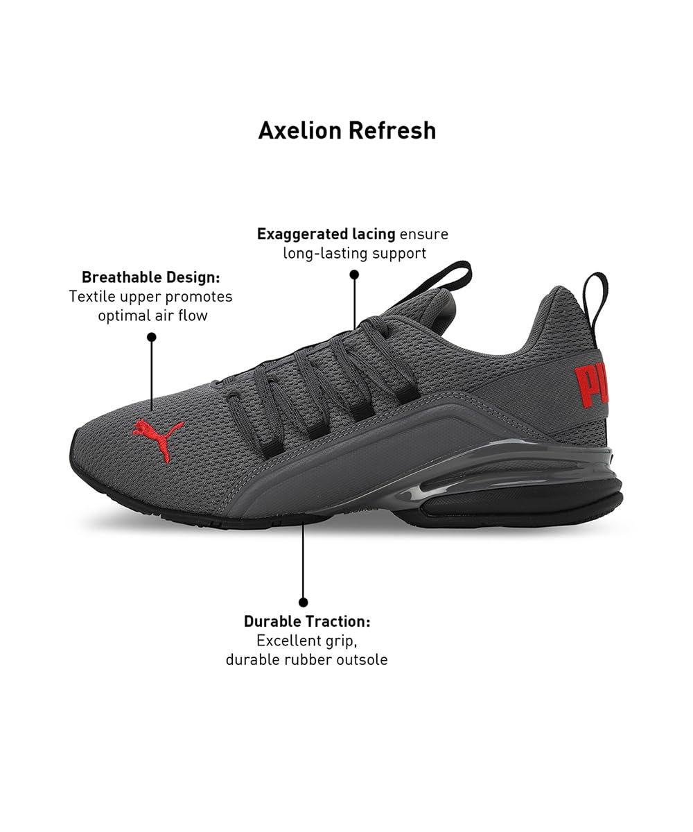 PUMA Herren Axelion Refresh Laufschuhe 44.5, Black Cool Dark Gray Red