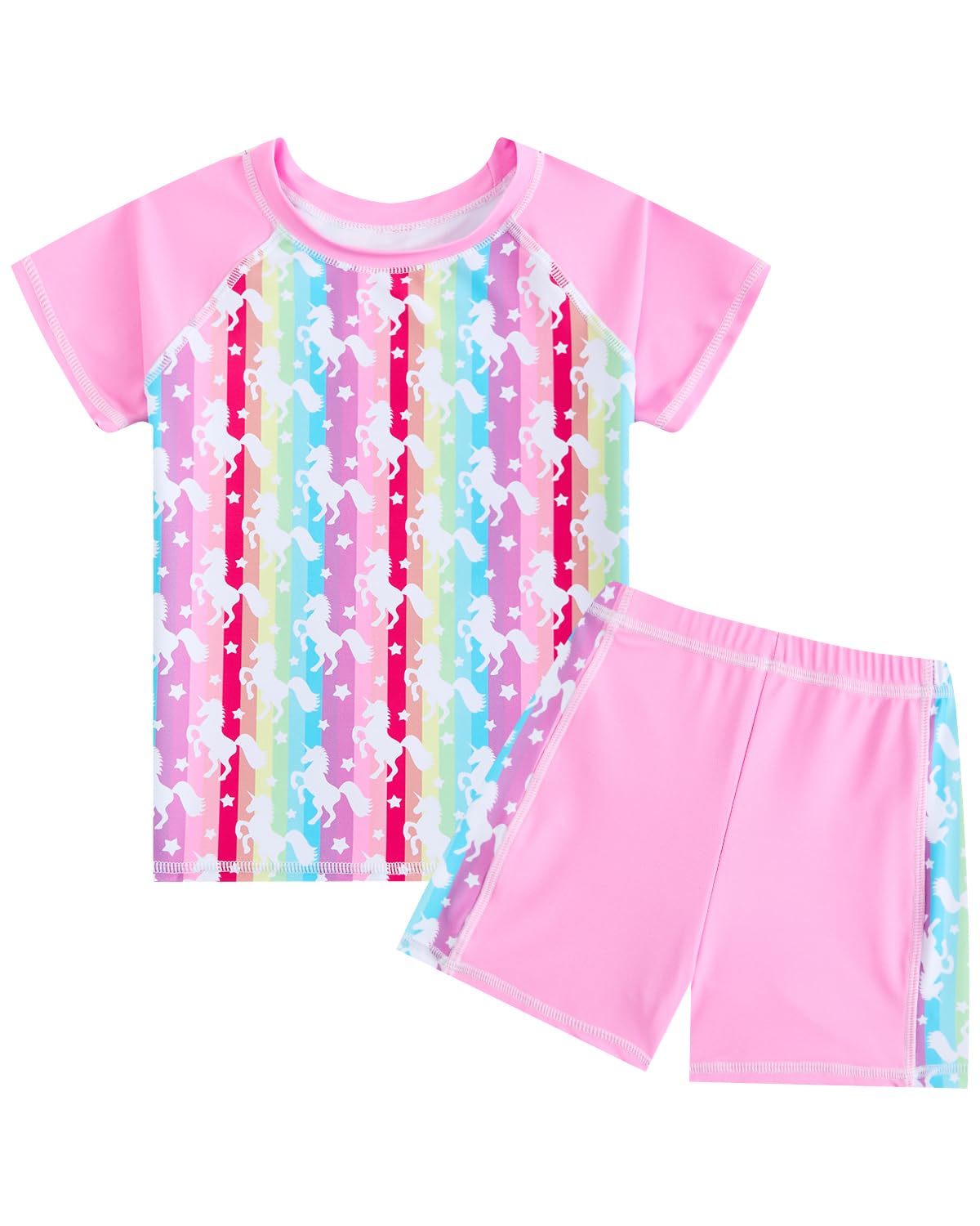 Maillot de Bain Fille Anti UV Deux Pièces Combinaison Anti UV Fille Manches Courtes pour Filles De 4-9 Ans