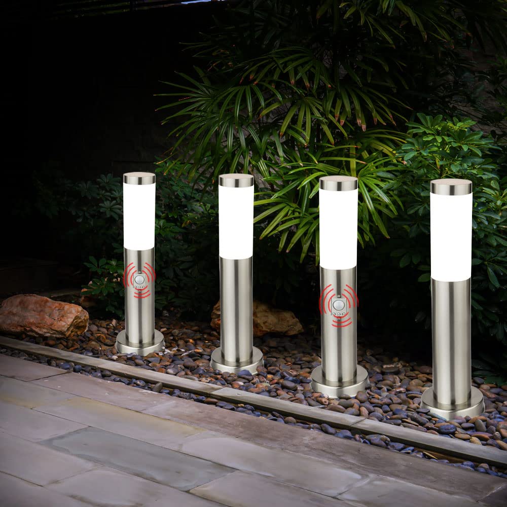 4er Set Steh Leuchten Außen Weg Beleuchtungen Edelstahl Stand Lampen Bewegungsmelder IP44 E27