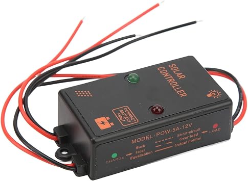 PerGar 5A Waterproof Solar Controller 6V/12V Auto, 5 amp Solar Panel Charging Regulator IP67 Waterproof 24Hours Work for Small Power Systems