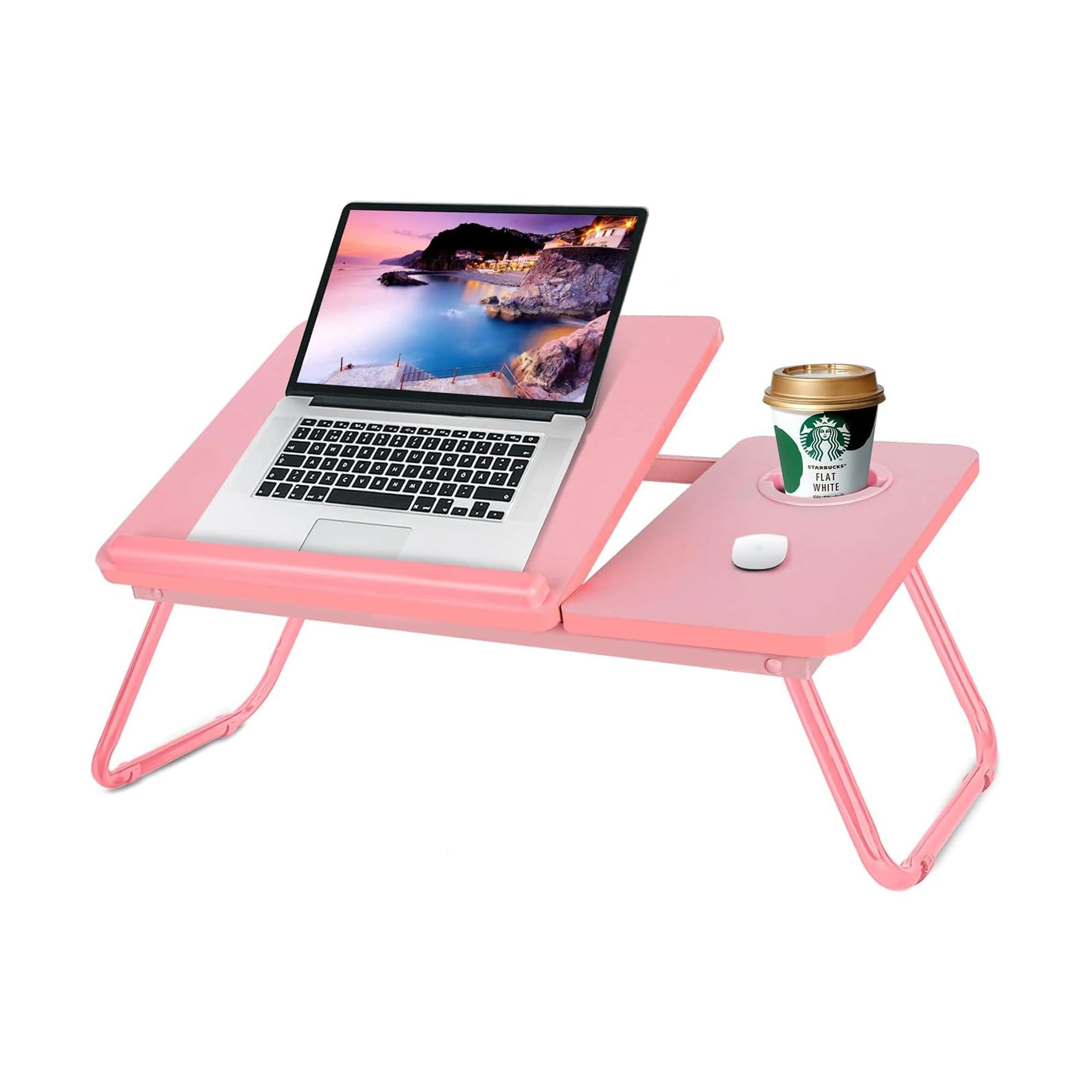 BONAFIDE Bed Desk with Foldable Legs & Cup Slot with Adjustable Trays, Sofa Breakfast Bed Tray, Foldable Laptop Desk for Sofa Couch Floor Work Study Reading (PINK)