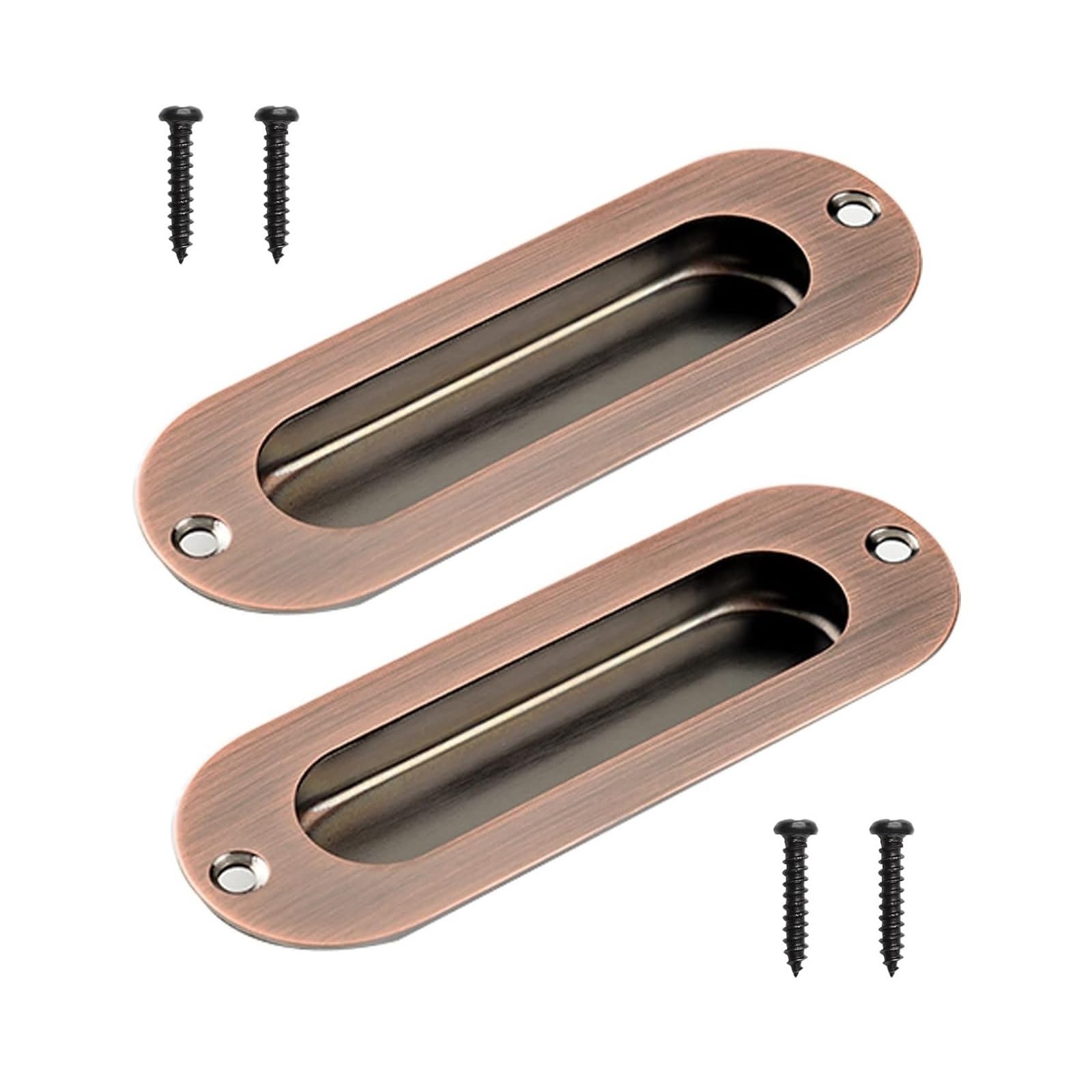MiJunHD Recessed Flush Door Handles Stainless Steel Cabinet & Furniture Door Pulls 102 * 51mm Silver Rectangle Handles/Pulls for Interior & Closet Doors (2*Red 120 * 40mm Round)