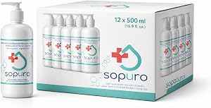 SPuro Hand Sanitizer - Premium Quality 500ml Alcohol Sanitizer Gel - 75% Alcohol Sanitizer - Refillable Discovery Pack - Ideal Use For Business, Office, Family, School & Travel - Case of 12 Bottles 500ml