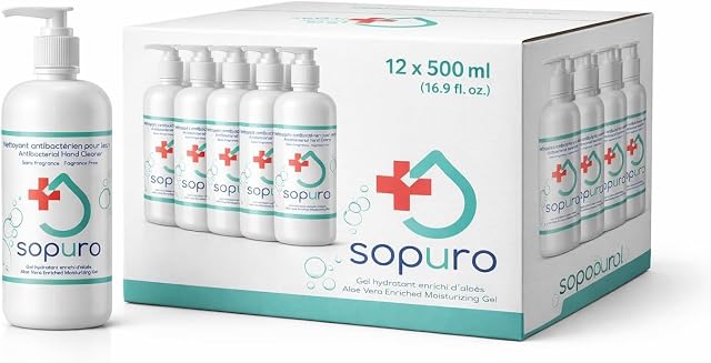SPuro Hand Sanitizer - Premium Quality 500ml Alcohol Sanitizer Gel - 75% Alcohol Sanitizer - Refillable Discovery Pack - Ideal Use For Business, Office, Family, School & Travel - Case of 12 Bottles 500ml