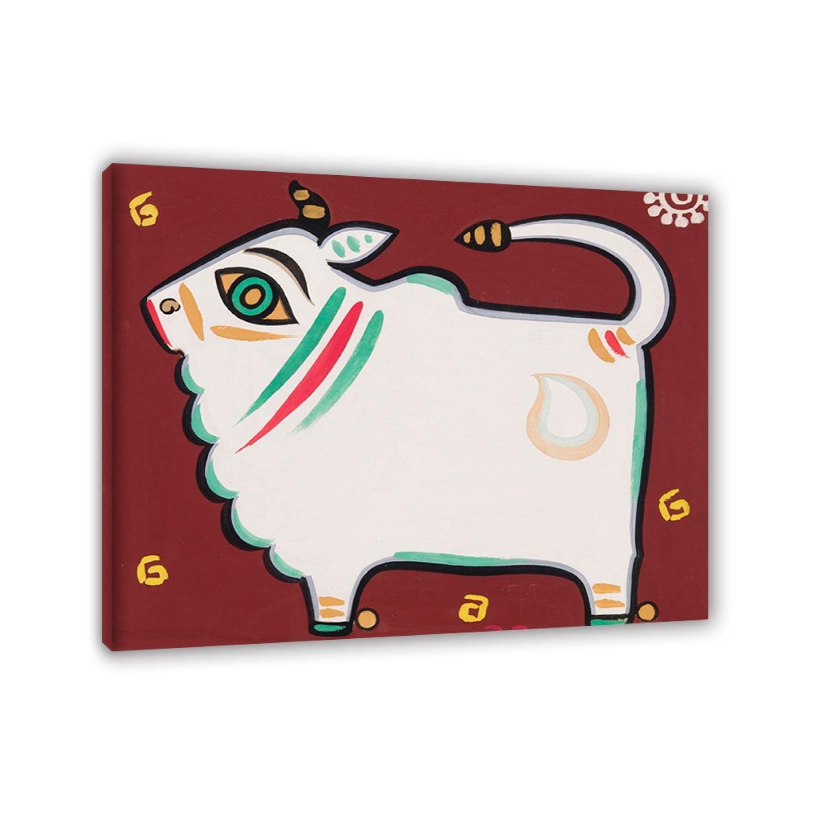 Famosos Carteles e Impresiones de Jamini Roy-Reproducciones de Pinturas en Lienzo-'Toro Sagrado'Arte de la pared Cuadros póster impresión decoración 90x108cm(35x43in)Enmarcado