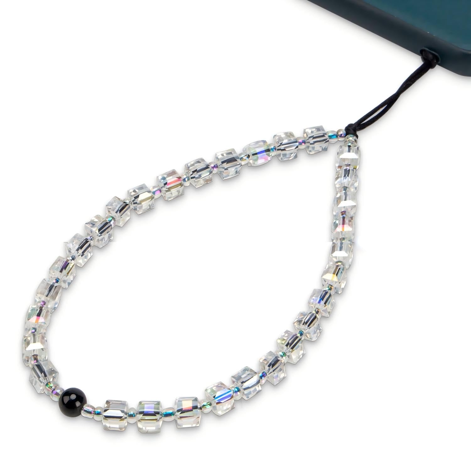 WCCH Beaded Phone Charm Y2K Kawaii Handmade Acrylic Phone Lanyard Wrist Strap for Camera Bag Airpods Keychain Charm Gold and White Pearls — view 7