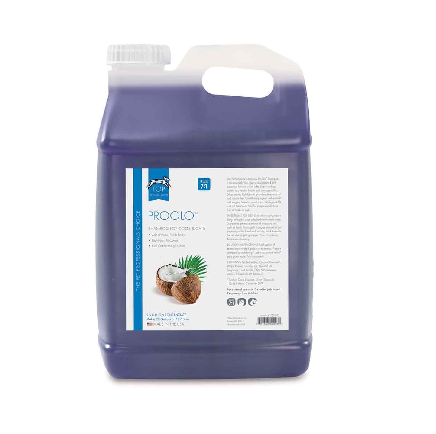 Pro Glo Professional Grooming Dog & Cat Shampoo Safe Protein Rich Formula 7:1 (2.5 Gallons)