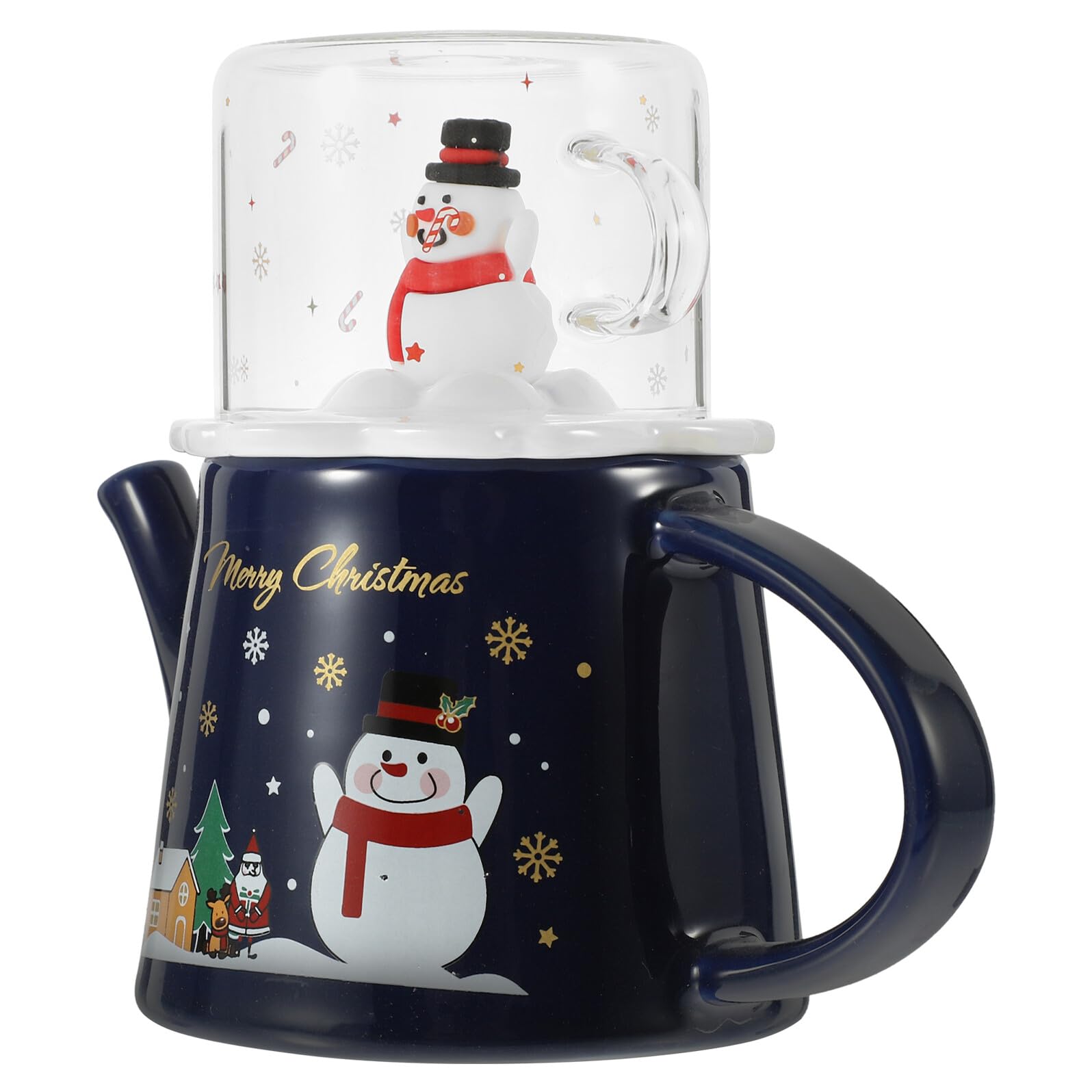 Juego de tetera y taza navideña de cerámica Zerodeko de 500ml y 300ml para regalo