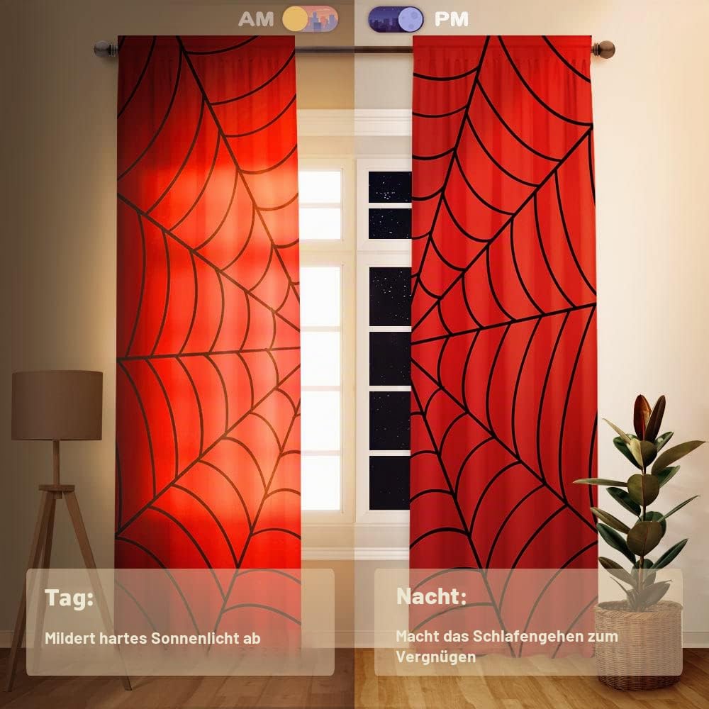 Allenjoy Superhelden-Spinnennetz, Kinder-Fenstervorhänge für Jungen, Kinderzimmer, Schlafzimmer, Kleinkind, Heimbüro, Dekorationen, Verdunkelung, maschinenwaschbar, 208.3x213.4 cm