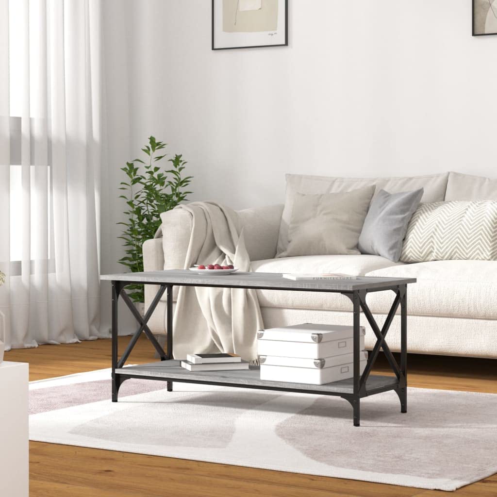Stolik kawowy Sonoma szary, 100 x 45 x 45 cm, materiał drewnopochodny i żelazo, stół do salonu z półką do salonu, stabilny stolik pomocniczy, praktyczny stół do salonu, elegancki stół ozdobny