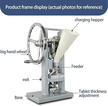Lab Industrial Tablet Press Machine, Hand-Crank Powder Tablet Press, Pill Tablet Press Machine,Manual Stamping Machine, 0-2000 Pieces/Hour,0-6mm Thickness Adjustable