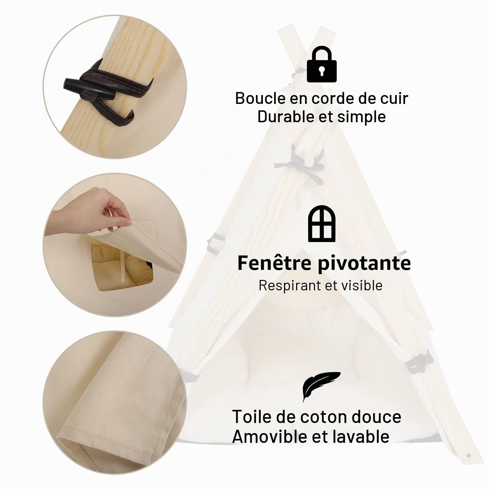EUGAD Tente Tipi pour Chat Chiens, Niche pour Chat avec Coussin Amovible et Lavable, Maison à Chien Chats Interieur, Tente en Toile avec Fenêtre pour Chats, Tipi Tente Interieur 45x45x55cm