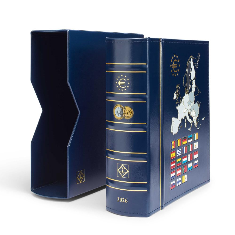 Leuchtturm 374366 Vista Münzalbum Euro-Jahrgang 2026 - mit Schutzkassette, Kunstledereinband, Münzblättern - Blau