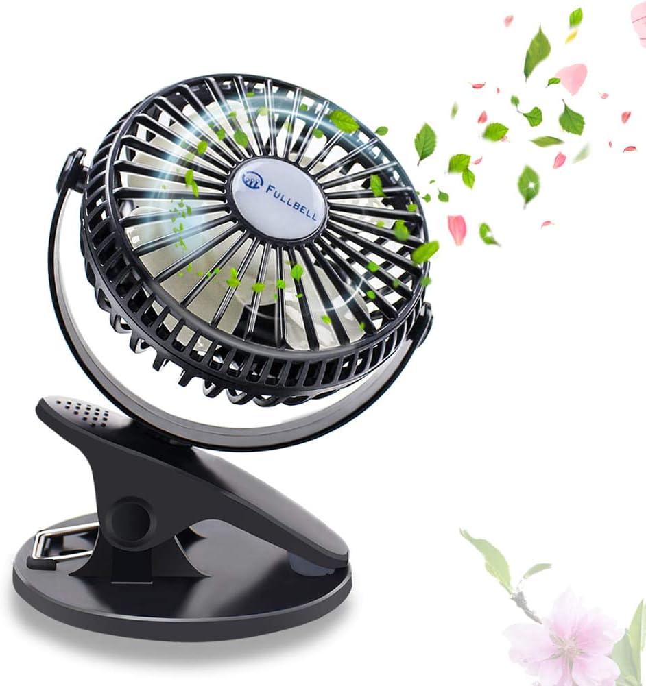 FULLBELL Mini USB Fan, Clip on Fan with 2600 Rechargeable Battery, Quiet Portable Table Fan With 3 Speeds, Personal Mini Clip Cooling Fan for Home Office Baby Stroller Travel-Black