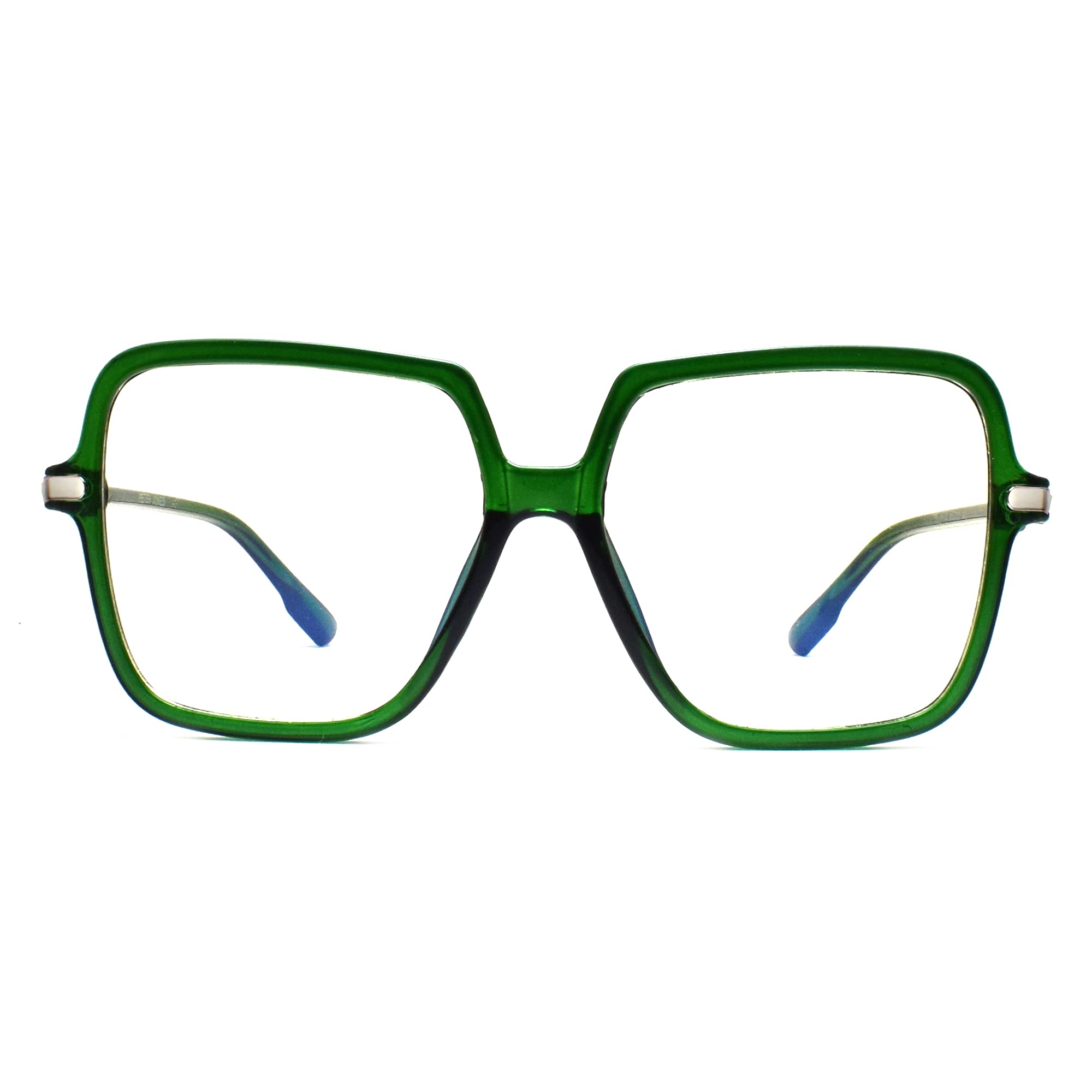 Peter Jones AG5198 - Gafas cuadradas para computadora para mujeres/niñas con cero potencia con bloqueo de luz azul (talla grande/extragrande), Verde Transparente, L
