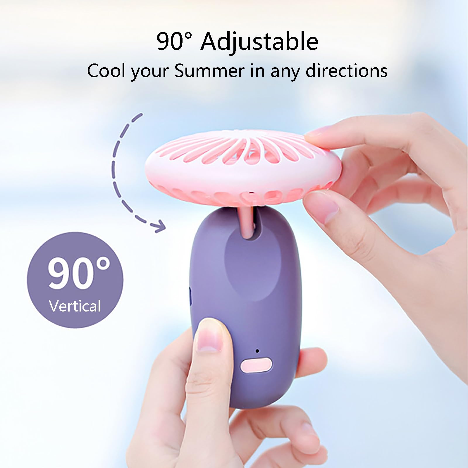 Mini ventilatore portatile ultra silenzioso a 3 velocità con inclinazione di 90 gradi, potente ventilatore portatile per camera da letto, ufficio e dormitorio, soluzione di raffreddamento personale