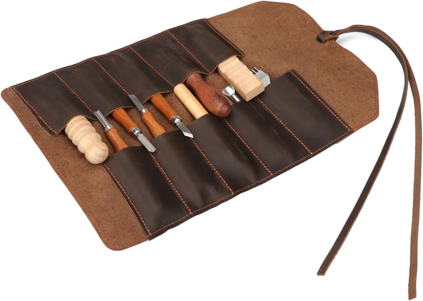 Tourbon Full Leather Knife Roll Carving Tool Organizer Craft Carrier Storage Bag Case with 10 Slots