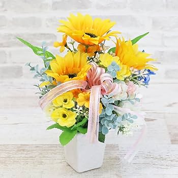 ひまわり)山形花笠シール付き2個シール無し3個　合計5個 Amazon｜山久 造花 3輪付ひまわりスプレー 全長90cm 2204-3670