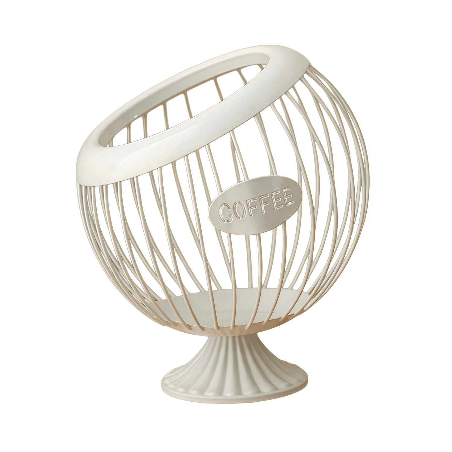 Metal Wire Coffee Pod Holder, Coffee Capsule Basket K Cups Holder Storage Basket Espresso Capsule Organizer Coffee Filter Dispenser for Kitchen Counter and Office Desktop (White, With Base)