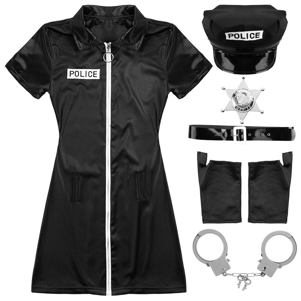 Oyolan Policjantka przebranie kobiety seksowny mundur policyjny kostium erotyczny mini krótka sukienka kajdanki kapelusz cosplay karnawał Halloween odzież klubowa S-XXL
