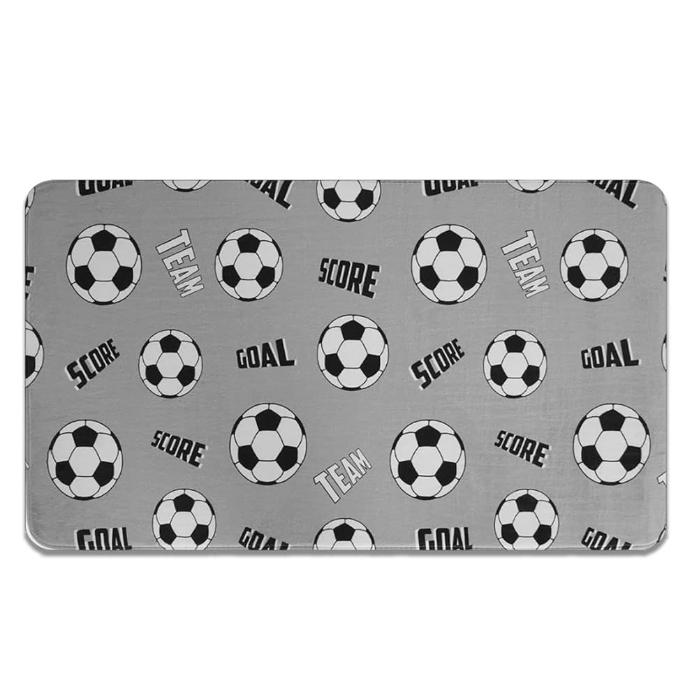 JynxtoyZeal Kids Rug for Bedroom Soft Durable Football Print Rugs Non-Slip Washable Rug for Boys Comfortable Play Mat for Playrooms and Nursery, Grey, 60x90cm