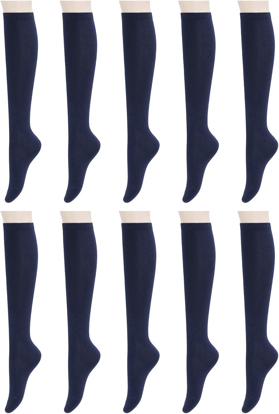 Womens Cotton Knee High Socks 10 Pairs, Casual Soft Long Tube Boot Socks Size 6-9