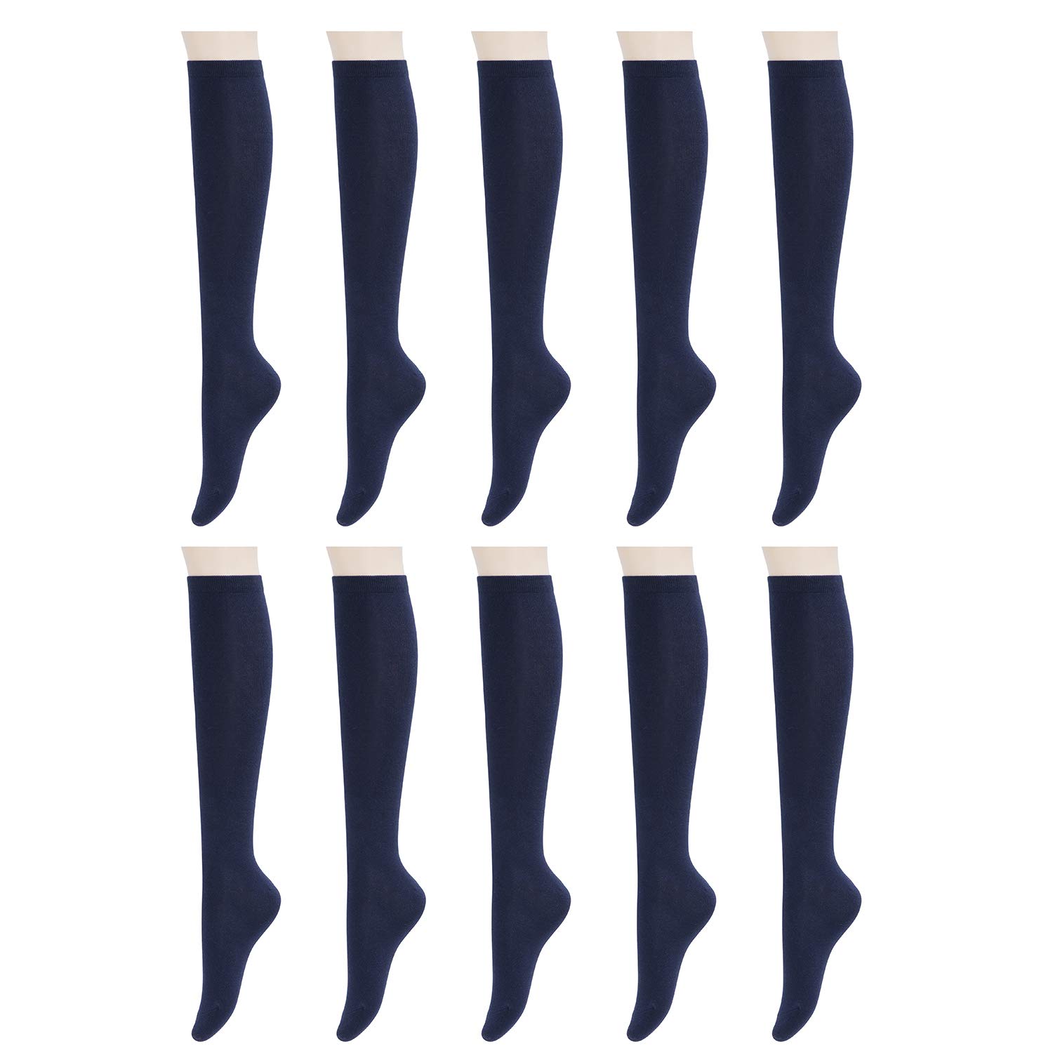 KONYHAHNS Womens Cotton Knee High Socks 10 Pairs, Casual Soft Long Tube Boot Socks Size 6-9