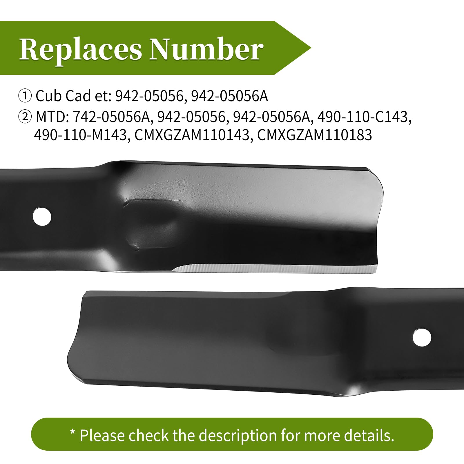 Cuchillas de cortacésped 942-05056A compatibles con Craftsman Cub Cad et Troy-Bilt de 54 pulgadas, cuchillas 742-05056A aptas para cortacésped Cub Cad et RZT-L54 XT1 XT2, reemplaza 742-05056