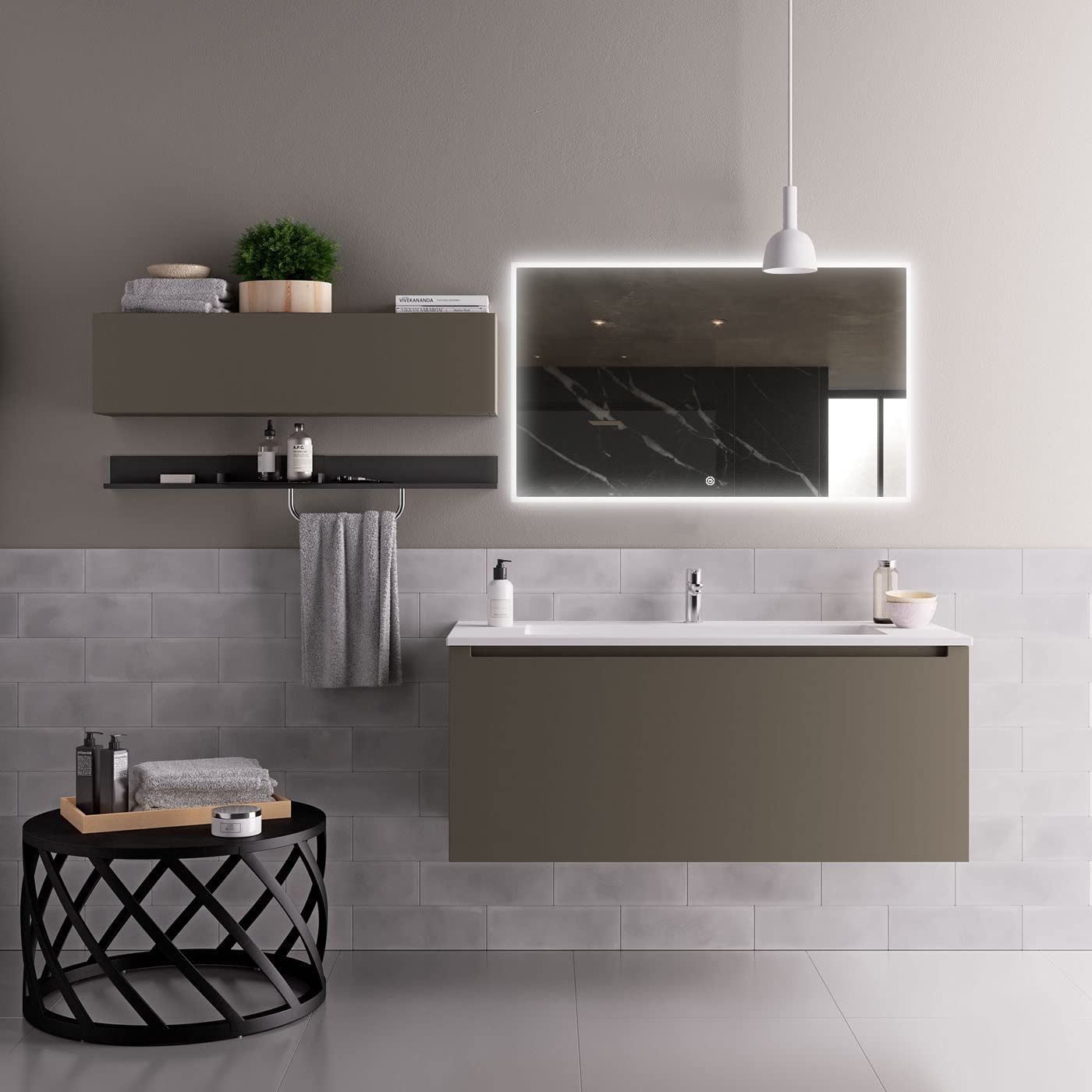 Specchio con cornice nera, LED anti-appannamento, 60 x 120 cm