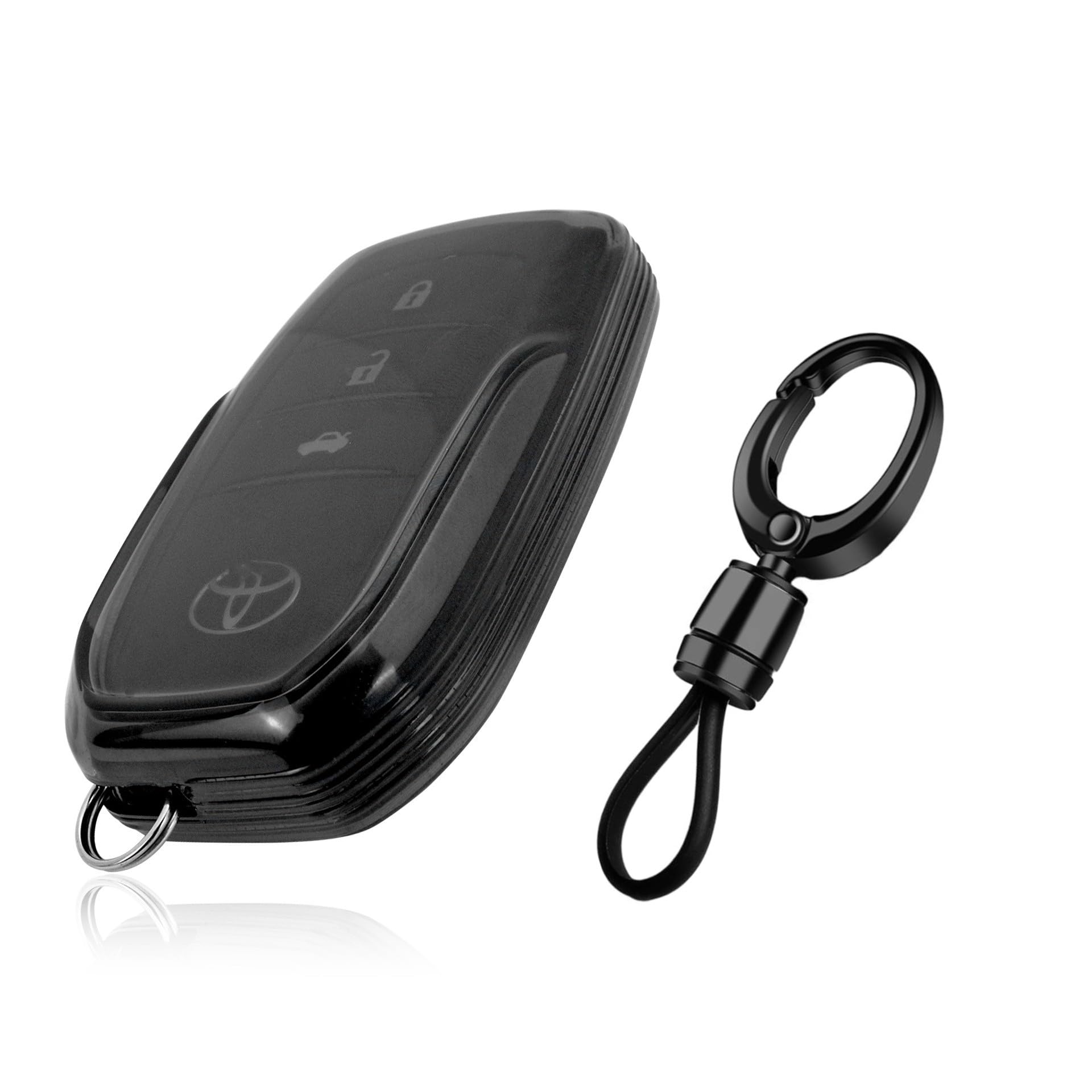 JVCV® Soft TPU Transparent Cover Compatible with Toyota Fortuner, Hilux, Innova Crysta, Fortuner Legender, Innova HyCross, Land Cruiser 2B/3B Smart Key (With Keychain - Style A)